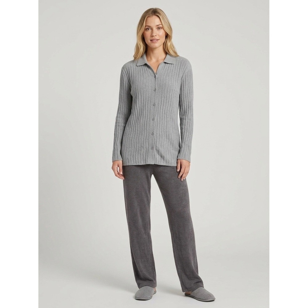 Barefoot Dreams CozyChic Ultra Lite Wave Shirt Moonbeam Gray Cardigan Size S